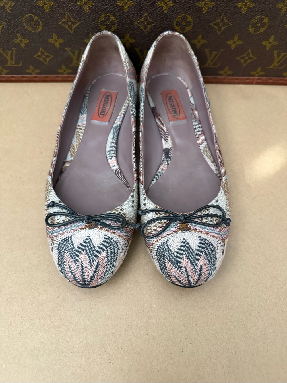 Missoni Ballet Flats Knit Bow Shoes Size 37.5 Italy EUC